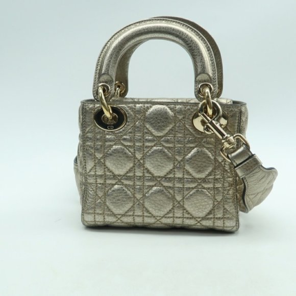 100% Authentic DIOR Lady Gold Leather Satchel Bag - Picture 2 of 12